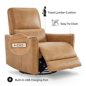 CHITA Power Recliner Chair Swivel Glider, FSC Certified Upholstered Faux Leather Living Room Reclining Sofa Chair with Lumbar Support, Cognac Brown