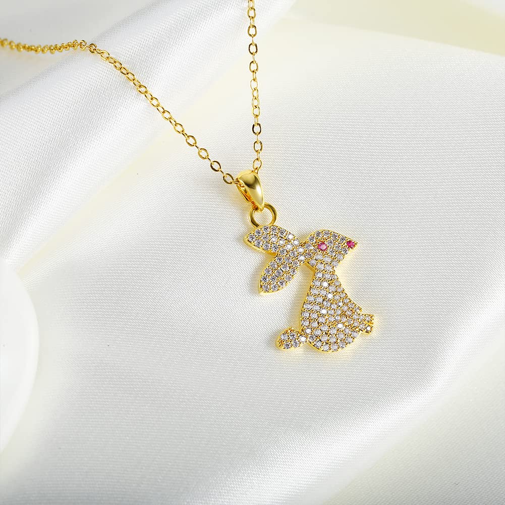 CLASSYZINT Gold Easter Bunny Pendant Necklace For Women Cute Brass Rabbit Design With All CZ Stones Easter Jewelry Gift