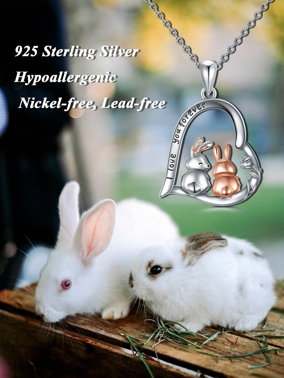 Dorunmo Bunny Necklace Rabbit Necklace Sterling Silver Rose Necklace Easter Necklace Heart Necklace Easter Bunny Necklace Animal Necklace Birthday Christmas Anniversary Bunny Jewelry Gifts for Women