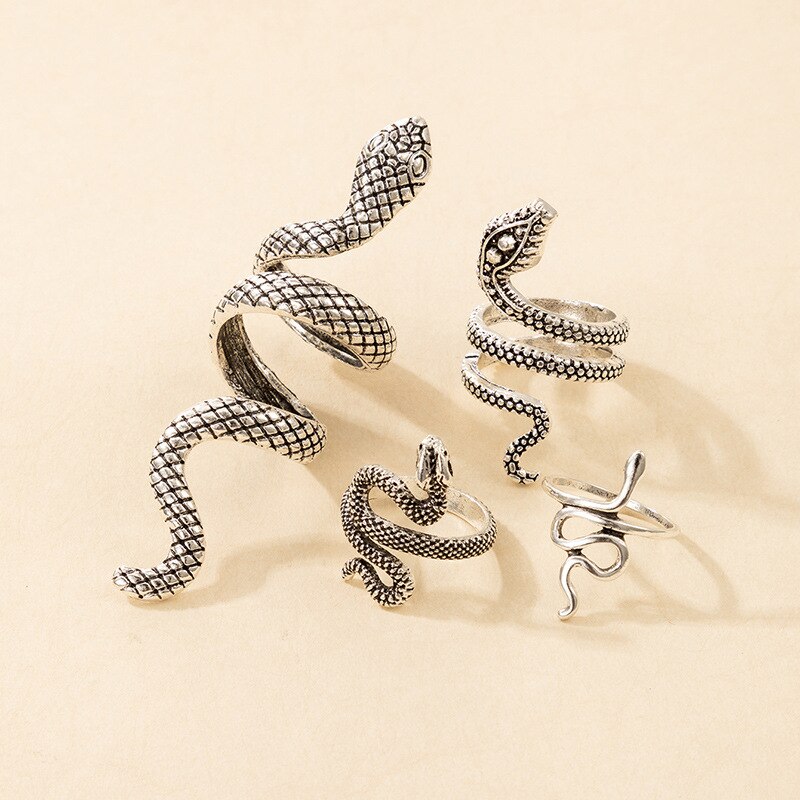 4 Pcs/Set Texture Snake Ring