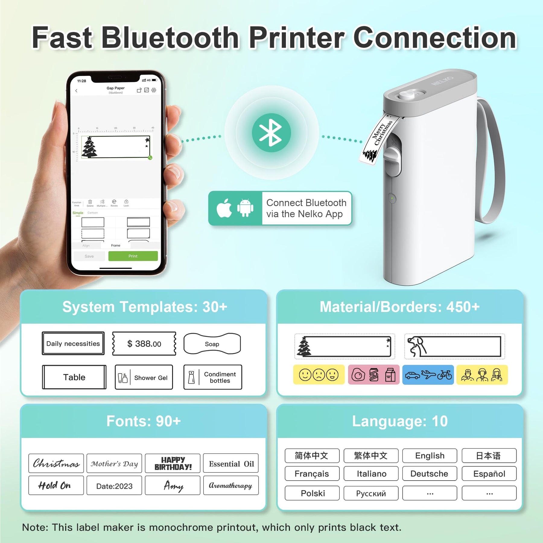 Nelko Label Maker Machine with Tape, P21 Bluetooth Label Printer, Wireless Mini Label Makers with Multiple Templates for Organizing Office Home, White