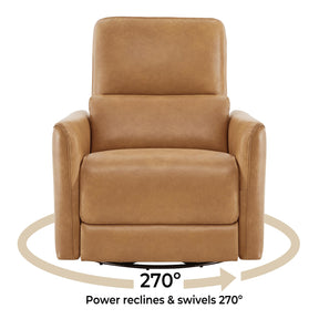 CHITA Power Recliner Chair Swivel Glider, FSC Certified Upholstered Faux Leather Living Room Reclining Sofa Chair with Lumbar Support, Cognac Brown