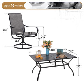 Sophia & William Patio Dining Set for 6 Outdoor Furniture Table and Chairs 7 Pieces Metal, 6 x Swivel Dining Chairs Textilene with 1 Umbrella Table for Lawn Pool Garden Porch