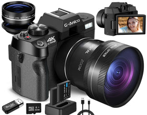 4K Digital Cameras for Photography, 48MP Vlogging Camera for YouTube with WiFi, 180° Flip Screen Compact Camera with Flash, 16X Digital Zoom Travel Camera with Wide-Angle &Macro Lens