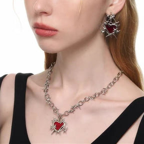 Red Thorns Necklace and Earrings