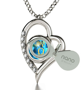 925 Sterling Silver Libra Necklace Zodiac Heart Pendant 24k Gold inscribed on Crystal