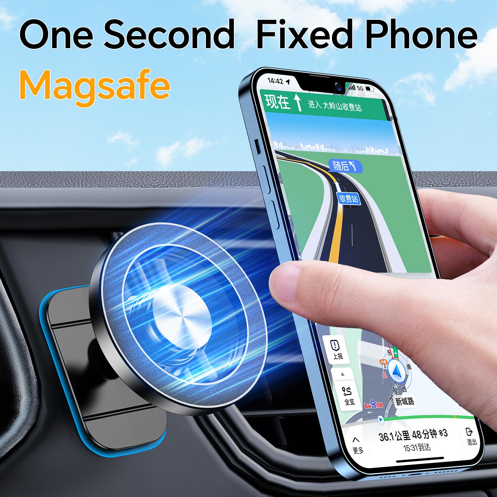 for iPhone Magsafe car Mount【20 Super Magnets】Magnetic Phone Holder for Car Dashboard【360° Rotation】Hands Free Car Phone Holder Mount Dash Fit iPhone 15 14 13 12 Pro Max Plus MagSafe Car Accessories