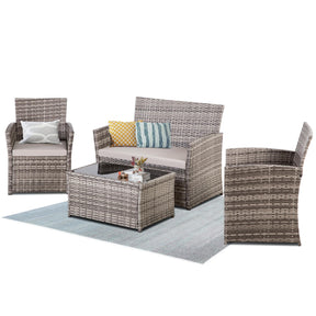 Seogwisam 4 Piece Patio Furniture Set,Outdoor Wicker Conversation Sets,Rattan Sectional Sofa w/Coffee Table,Seat Cushions for Backyard Porch Garden Poolside - Gray Wicker/Gray Cushions