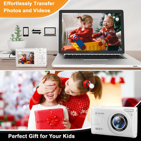 Kids 4K Digital Camera for Photography: 64MP Autofocus Compact Camera with 32GB MicroSD Card, 18X Digital Zoom Point and Shoot Camera for Girls Boys Christmas Birthday Gift-White