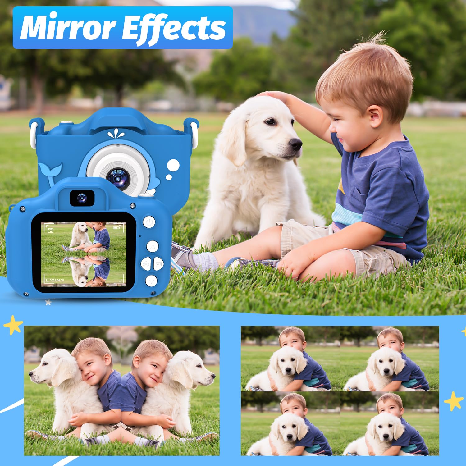 Goopow Kids Digital Camera, 8MP, Dark Blue, 32GB SD Card Included, Easy to Use, Shockproof, Portable, Christmas Gift for Boys 3-8 Years