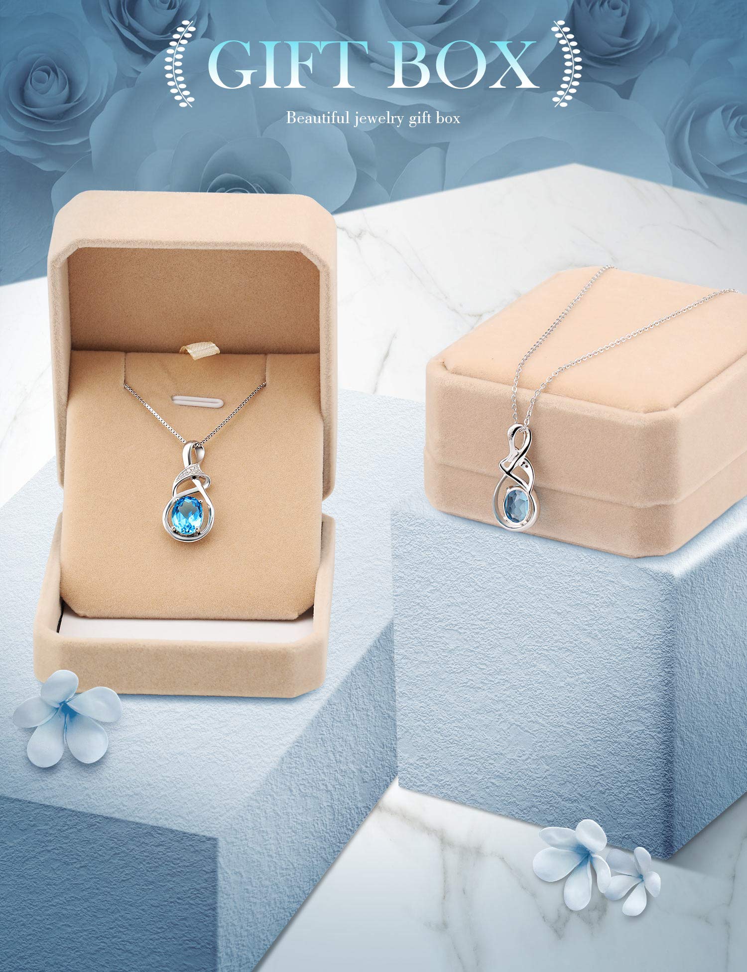 HXZZ Fine Jewelry Birthstone Gifts for Women Natural Gemstone Swiss Blue Topaz Sterling Silver Pendant Necklace Birthday Anniversary for Wife Mom Her Girls