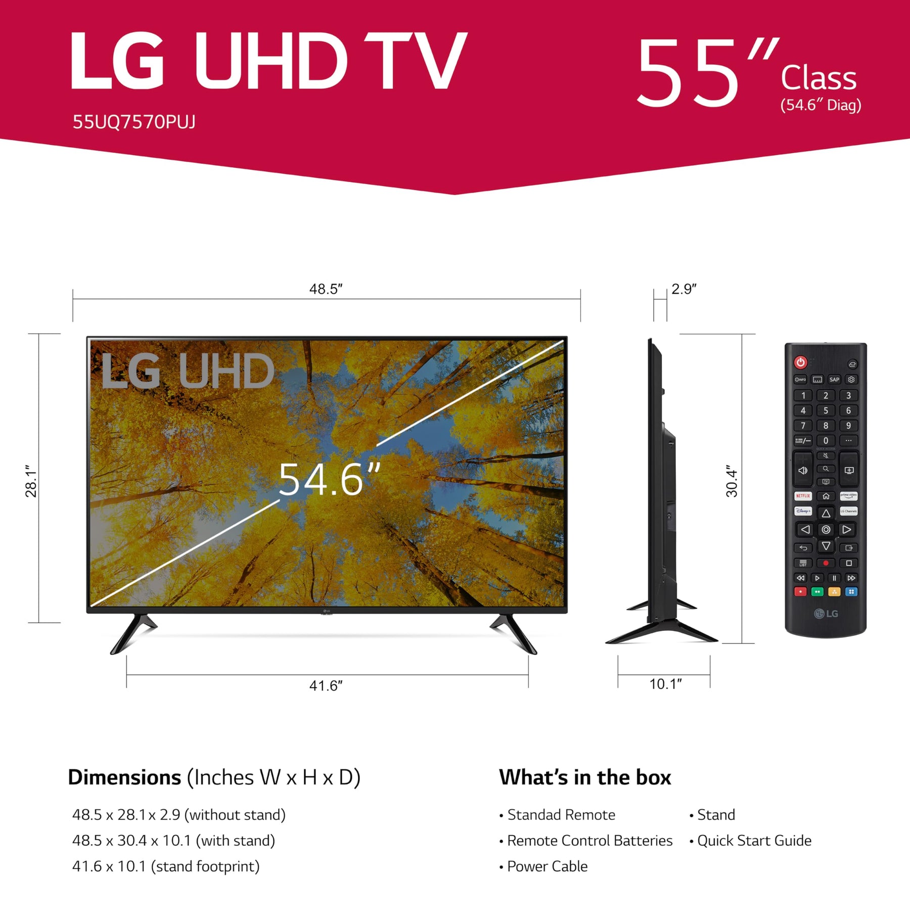 LG 55-Inch Class UQ7570 Series 4K Smart TV, AI-Powered 4K, Cloud Gaming (55UQ7570PUJ, 2022), Black