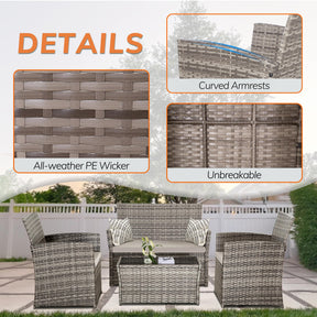 Seogwisam 4 Piece Patio Furniture Set,Outdoor Wicker Conversation Sets,Rattan Sectional Sofa w/Coffee Table,Seat Cushions for Backyard Porch Garden Poolside - Gray Wicker/Gray Cushions