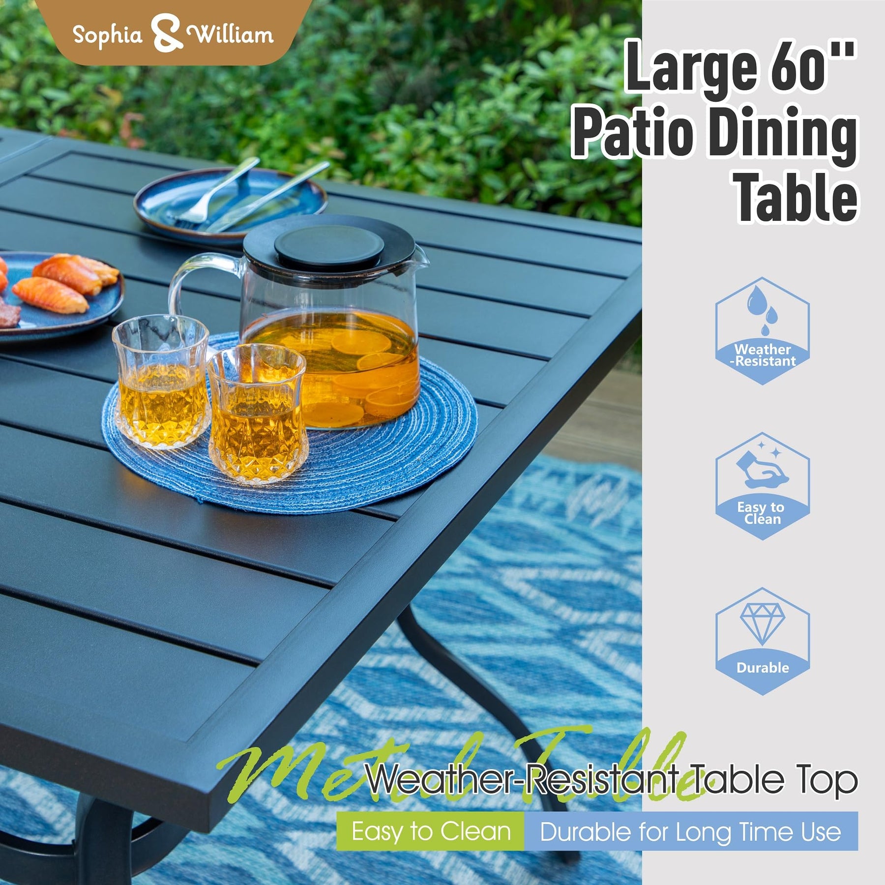 Sophia & William Patio Dining Set for 6 Outdoor Furniture Table and Chairs 7 Pieces Metal, 6 x Swivel Dining Chairs Textilene with 1 Umbrella Table for Lawn Pool Garden Porch