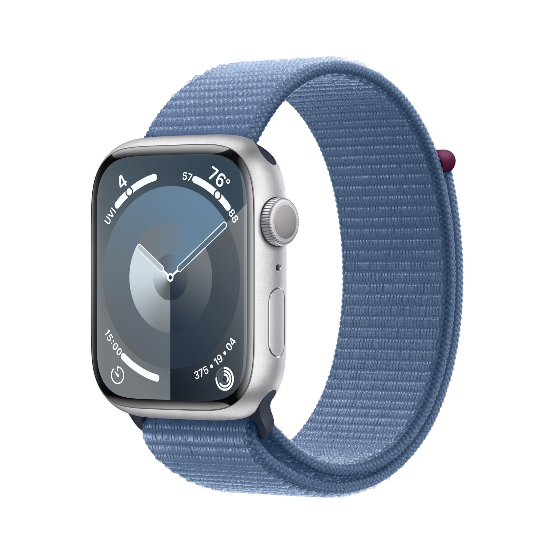 Apple Watch Series 9 [GPS 45mm] Smartwatch with Silver Aluminum Case with Winter Blue Sport Loop. Fitness Tracker, Blood Oxygen & ECG Apps, Always-On Retina Display, Carbon Neutral