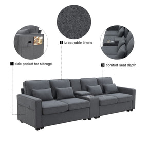 Multifunctional Modular Cushions Upholstered Sectional Sofa Couch W/Storage Consloe,Cupholders, USB Charging Ports and Wired & Wirelessly Charged for Home Office Apartment Living Room Furniture Sets