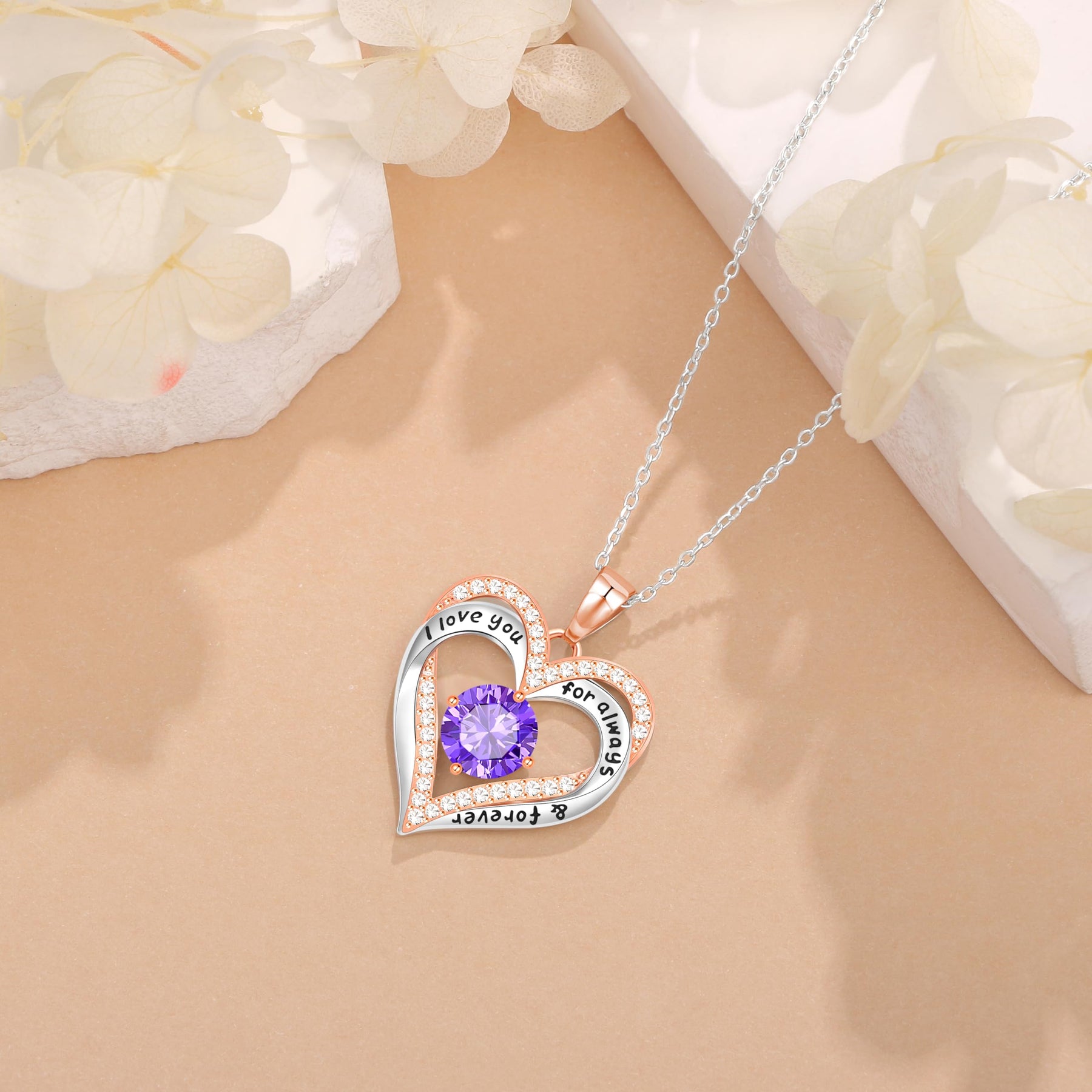 Birthday Gifts for Women Birthstone Necklace for Women Christmas Gifts for Her Daughter Forever Love Heart Pendant Necklaces Easter Gifts from Mom Dad 925 Sterling Silver Necklaces