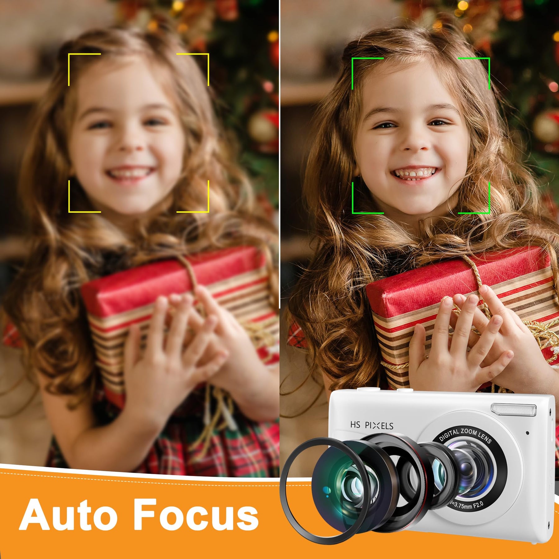 Kids 4K Digital Camera for Photography: 64MP Autofocus Compact Camera with 32GB MicroSD Card, 18X Digital Zoom Point and Shoot Camera for Girls Boys Christmas Birthday Gift-White