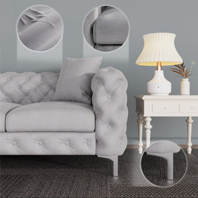 Morden Fort Modern Velvet Chair Loveseat Sofa 3 Pieces Upholstered Living Room Furniture Sets with Deep Button Tufting, Solid Wood Frame and Iron Legs-Silver Grey