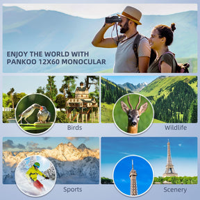 Pankoo 12x60 Monocular Telescope High Powered with Smartphone Adapter Tripod and Portable Bag, Larger Vision Monoculars for Adults with BAK4 Prism & FMC Lens, Suitable for Bird Watching Hiking Travel