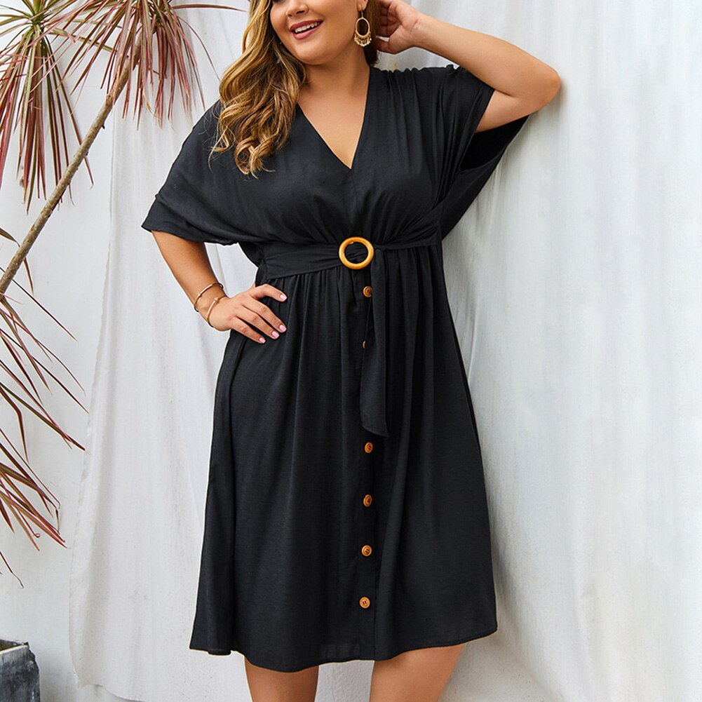 Plus Size Dress Full Sleeve V Neck