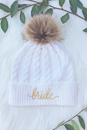 Bride and Bridesmaid Fluffy Pom Pom Beanies | Bachelorette Party Beanies