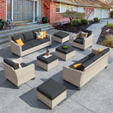 CAODOC Wicker Patio Furniture Set,8 Pieces Modern Outdoor Conversation Set Sectional Sofa with Cushion and Ottomans for Garden, Poolside, Backyard