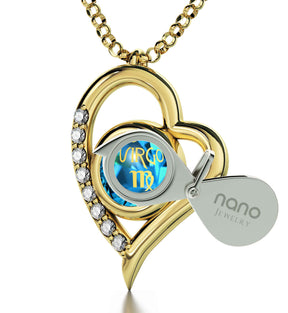 Gold Plated Silver Virgo Necklace Zodiac Heart Pendant 24k Gold inscribed on Crystal