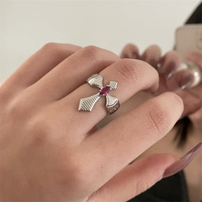 Red Zircon Cross Open Ring