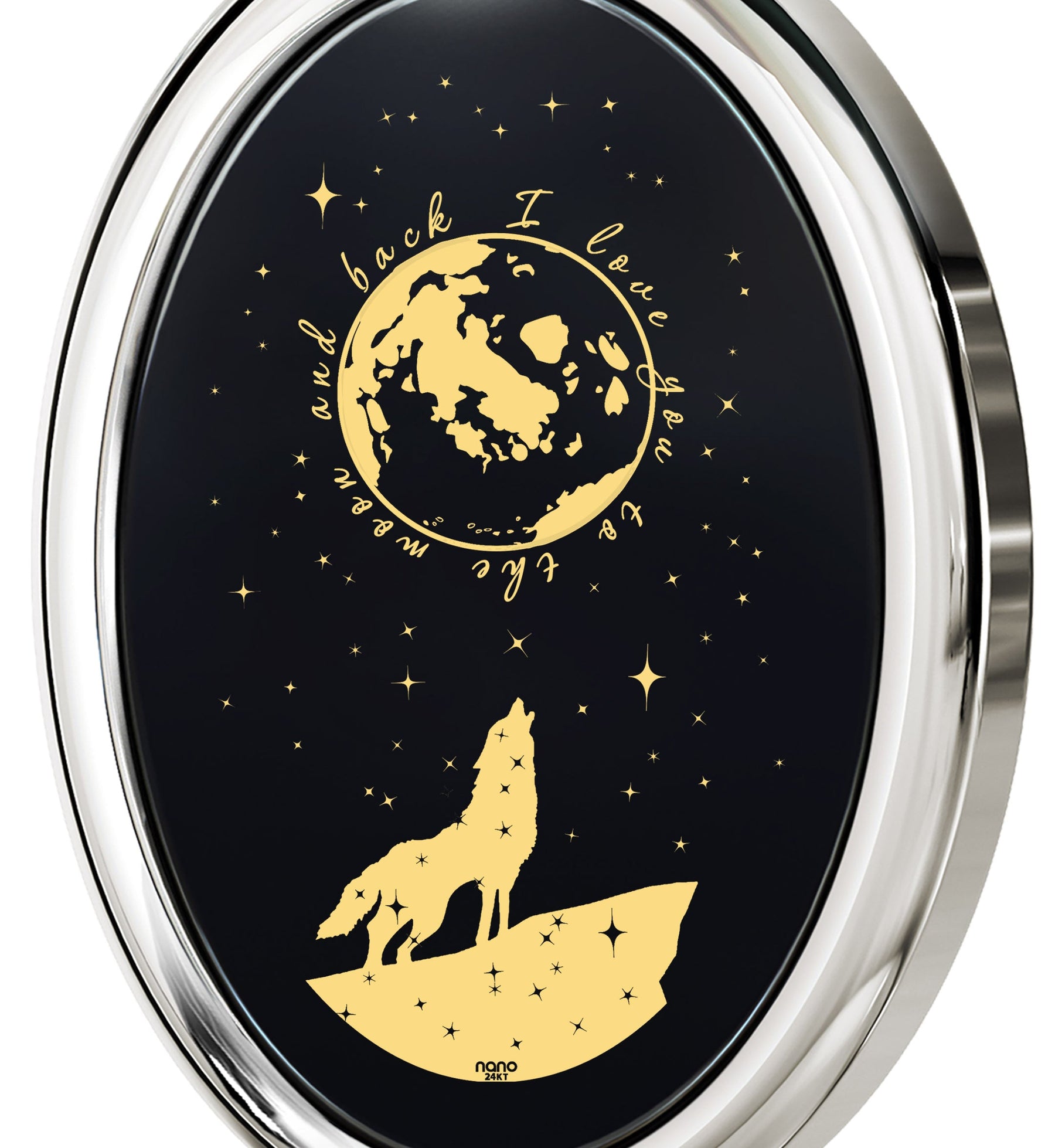 I Love You to the Moon and Back Necklace Wolf Pendant 24k Gold Inscribed on Onyx