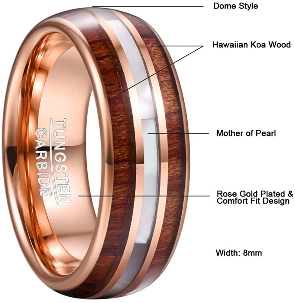 Koa Wood and Pearl Tungsten Ring