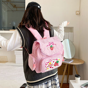 Girl Embroidery Strawberry Backpack