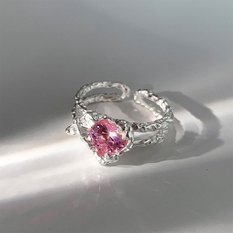 Pink Crystal Irregular Heart Ring