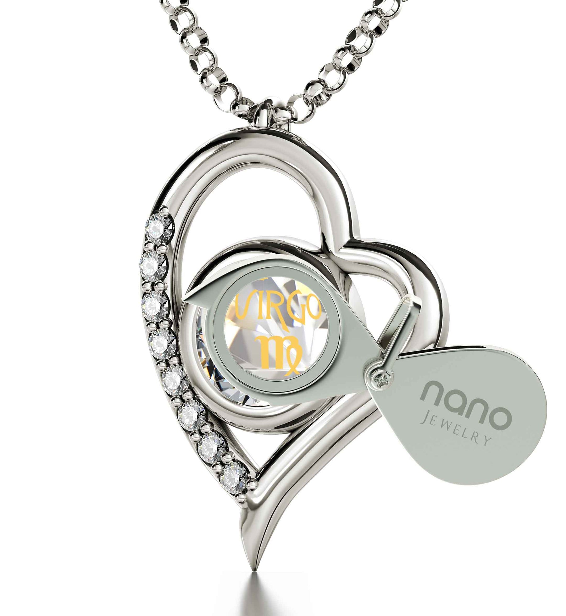 925 Sterling Silver Virgo Necklace Zodiac Heart Pendant 24k Gold inscribed on Crystal