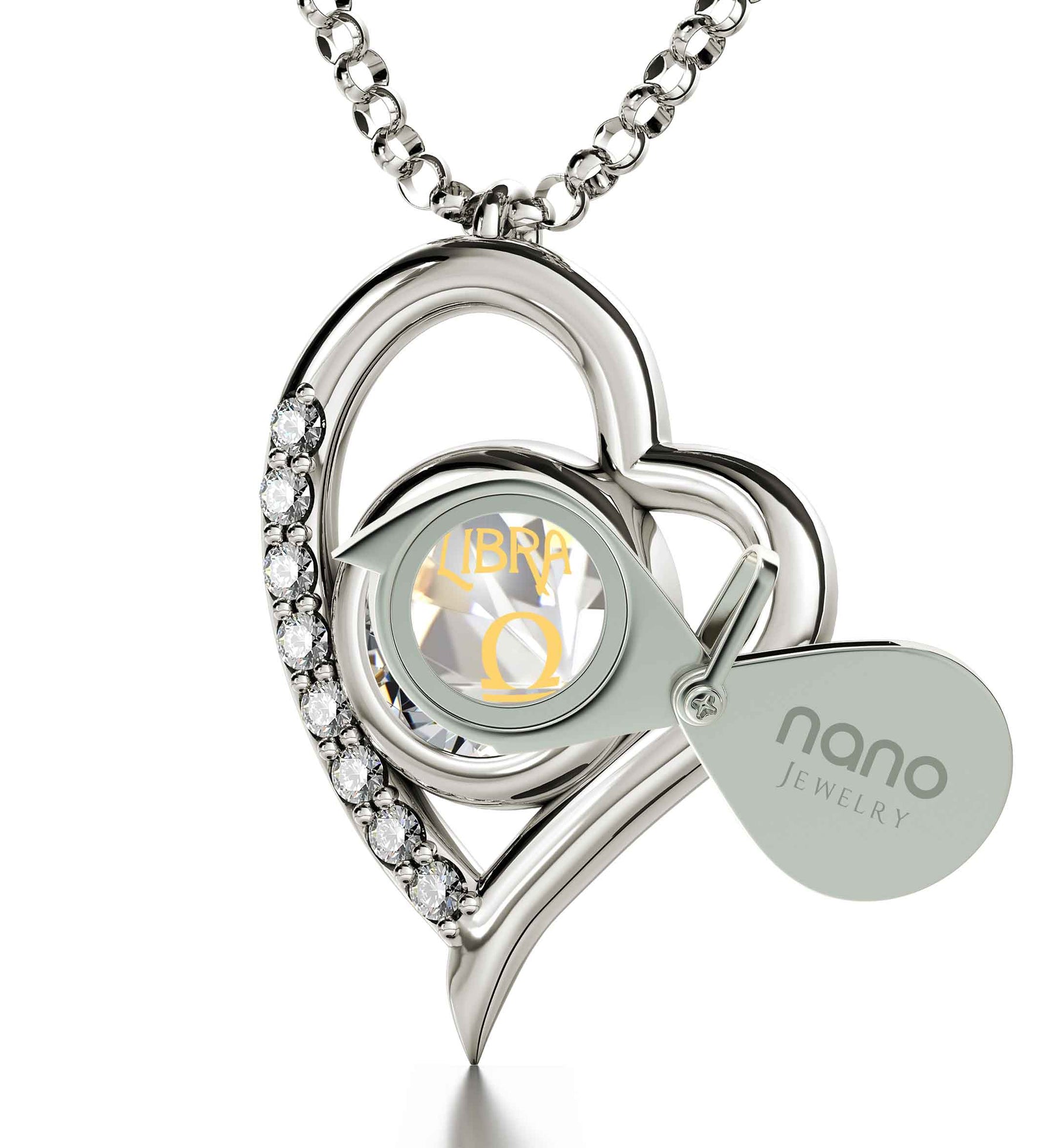 925 Sterling Silver Libra Necklace Zodiac Heart Pendant 24k Gold inscribed on Crystal