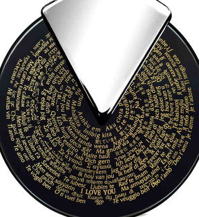 I Love You Necklace in 120 Languages 24k Gold Inscribed on Spinning Round Onyx