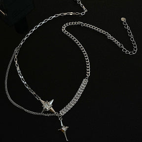 Shiny Rhinestone Star Cross Necklace