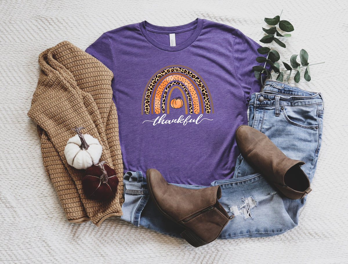 Thankful Rainbow Pumpkin Shirt, Leopard Rainbow Shirt