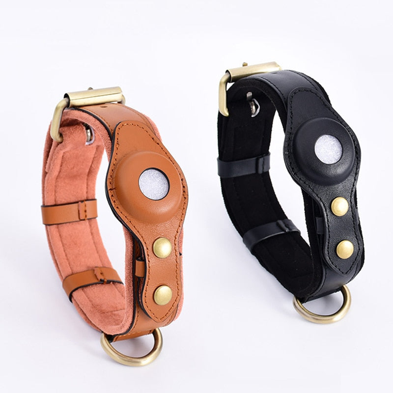 Genuine Leather Airtag Heavy Duty Dog Collar