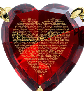 Gold Plated Silver Heart Necklace 24k Gold Inscribed I Love You in 120 Languages