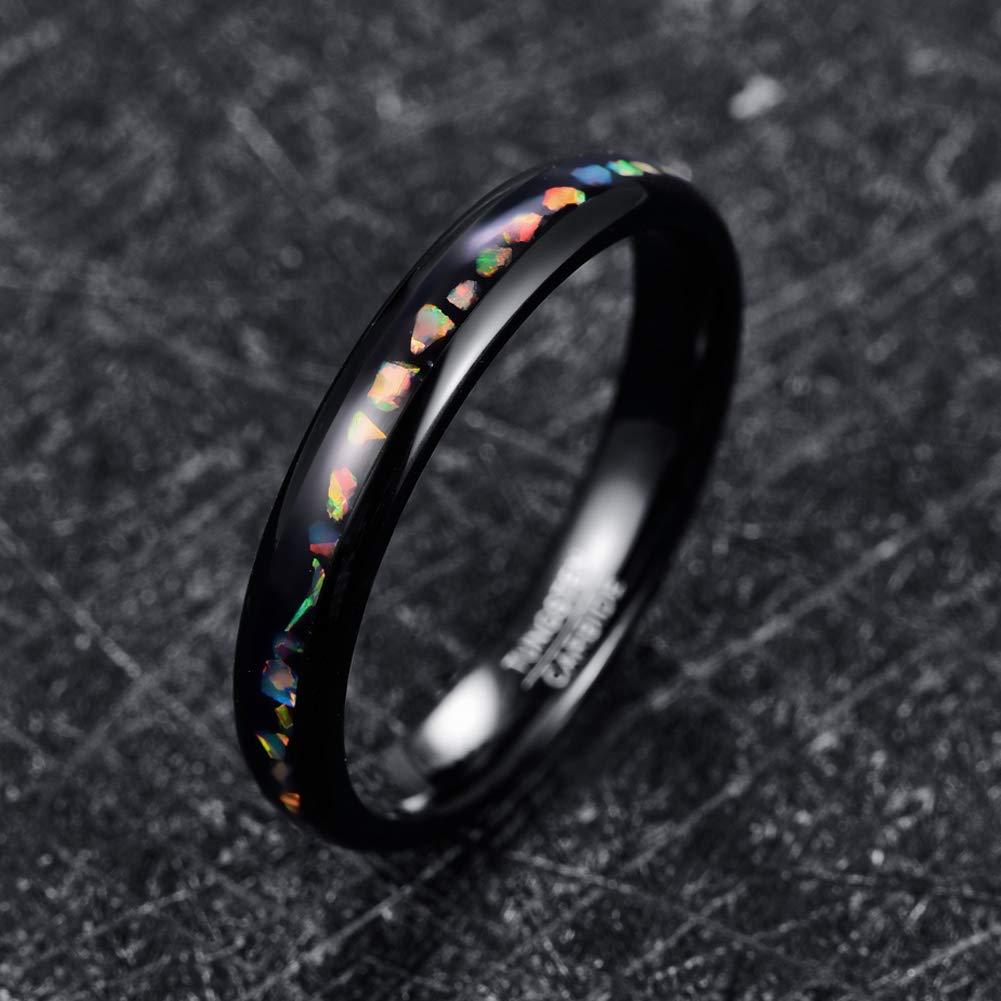 Crushed Opal Black Tungsten Ring