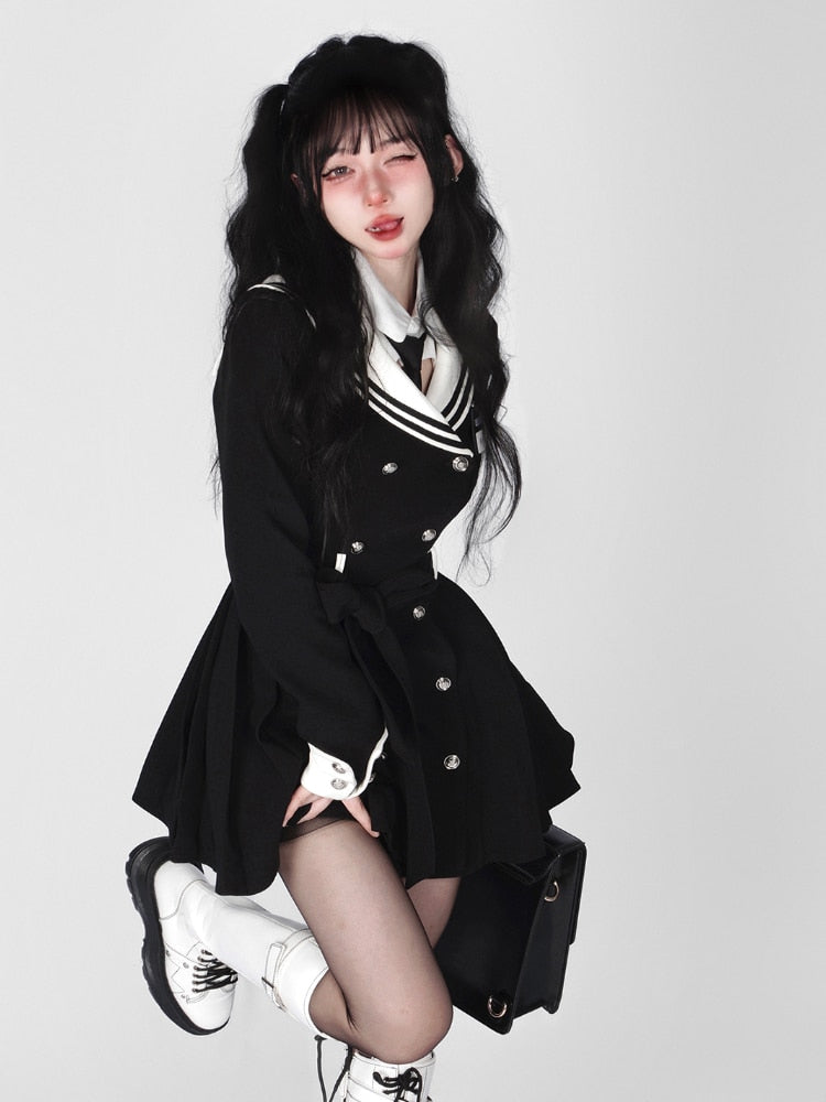 Navy Collar Korean Style Mini Dress