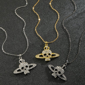 Skull Cross Saturn Necklace