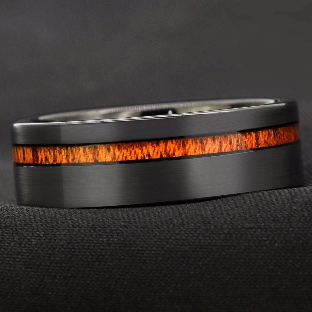 Black Brushed Tungsten Carbide Wood Ring