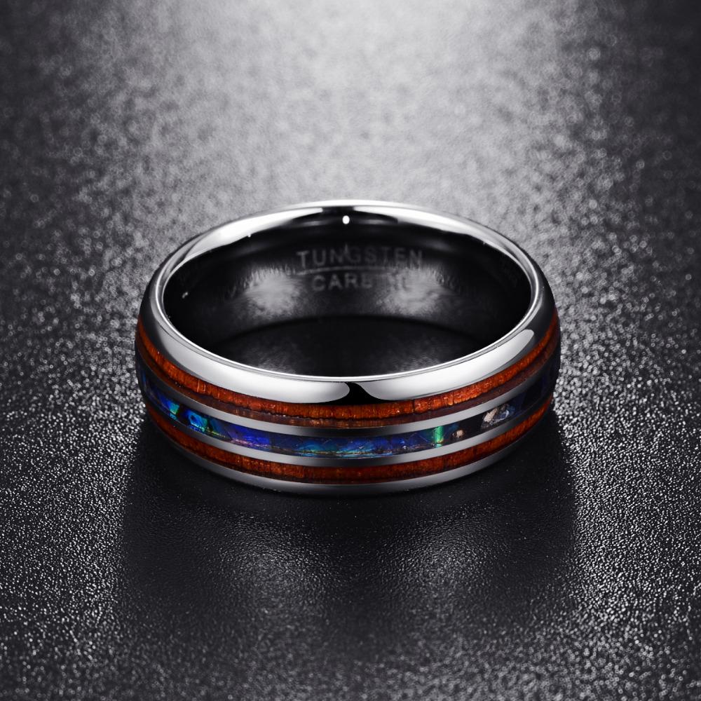 Koa Wood and Shell Tungsten Ring