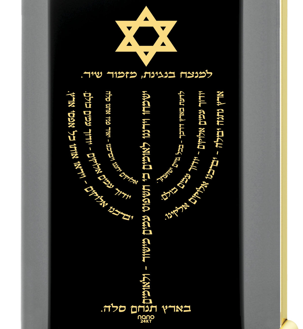 Men's Star of David Necklace Menorah Pendant Psalm 67 24k Gold Inscribed on Onyx