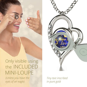 925 Sterling Silver I Love You Heart Pendant Necklace 24k Gold Inscribed in 12 Languages