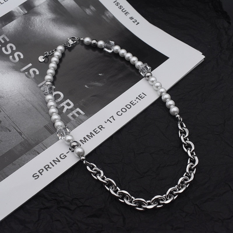 Industrial Pearl & Chain Necklace