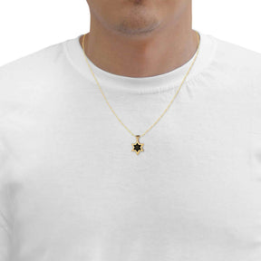 Men's Star of David Necklace 24k Gold Inscribed Shir Lama'a lot Pendant on Onyx