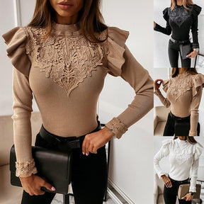 Long Sleeve Ruffle Lace Blouse